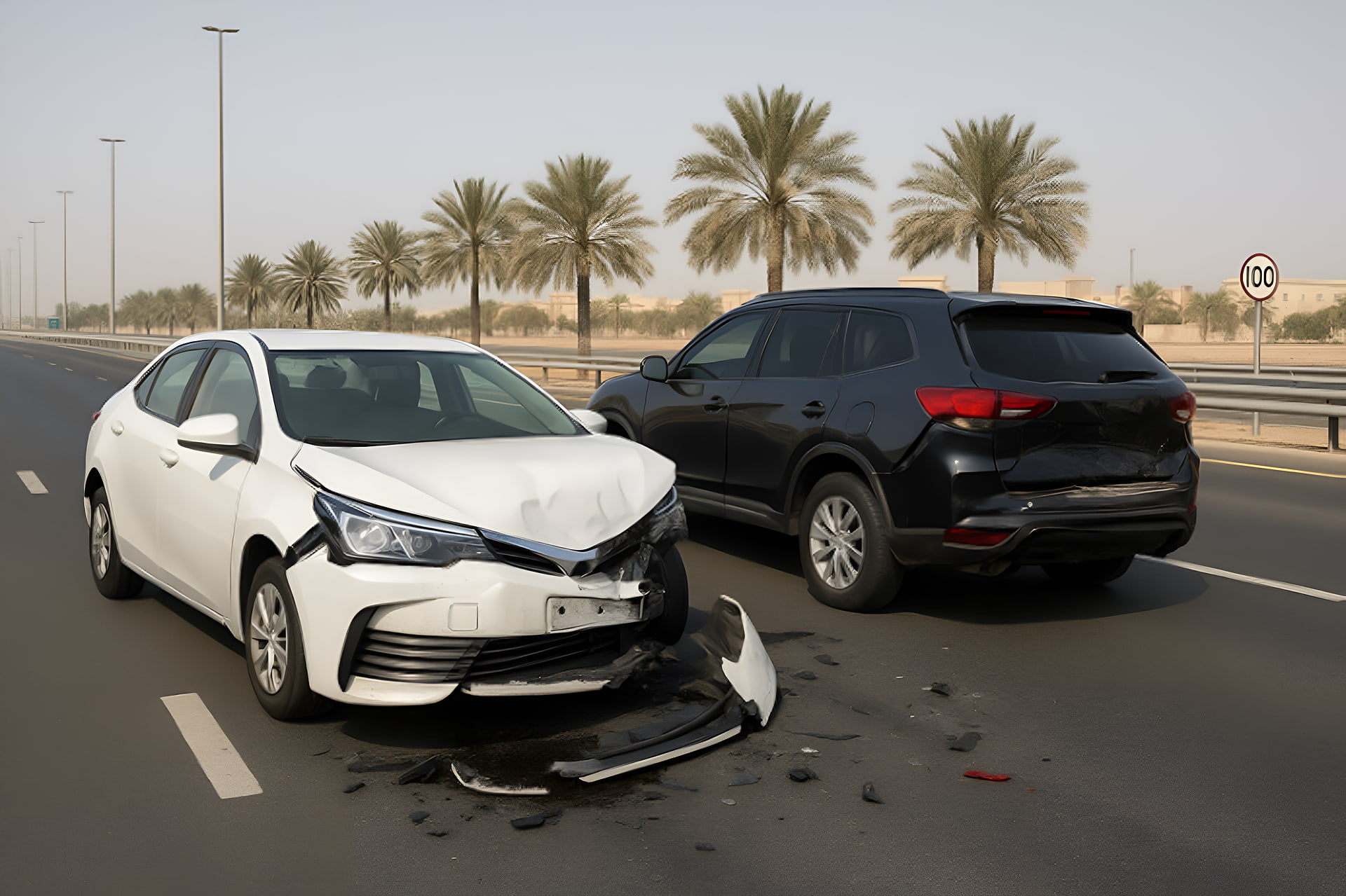 Road accident with two damaged cars